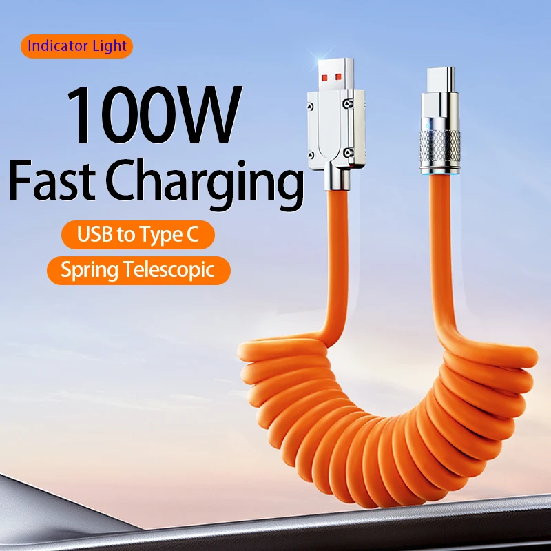 100w 6a usb c cabo de dados de carregamento rápido pull telescópico usb tipo c linha de dados de transferência de alta velocidade liga de zinco & sil líquido