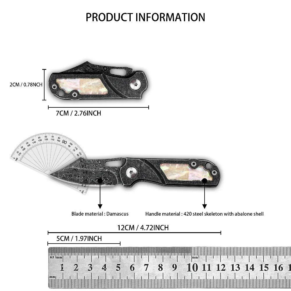 Mini Damascus Steel Folding Knife Tanto Blade 420 Steel Frame Boba Handle EDC Portable Pocket Knife Unpacking Cutting Multi-tool - view 6