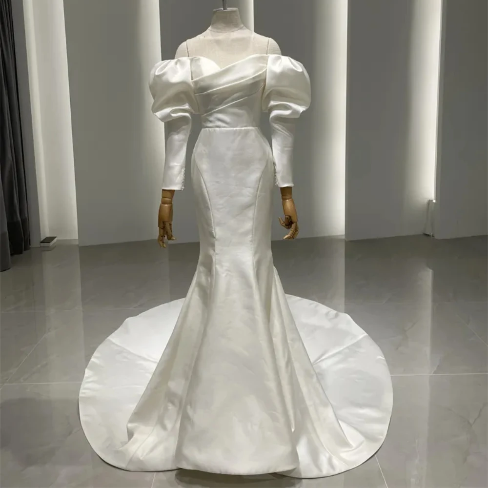 European And American New Custom Robe De Mariage Women Off The Shoulder Satin Skirt Large Size Spring Wedding Dress With Flowers