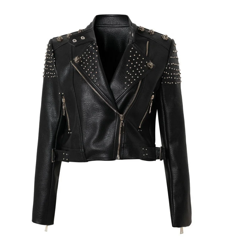 Tiger 2XL 3XL Pattern Fashion Leather Jacket Women Spring New Rivet 3D Print Motorcycle Jacket Slim Short Outerwear y1105