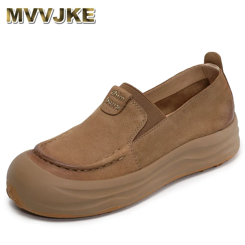 حذاء رياضي مكتنز من الجلد الطبيعي مريح بدون كعب سهل الارتداء على منصة عصرية للربيع للنساء بدون كعب مقاس كبير للخريف