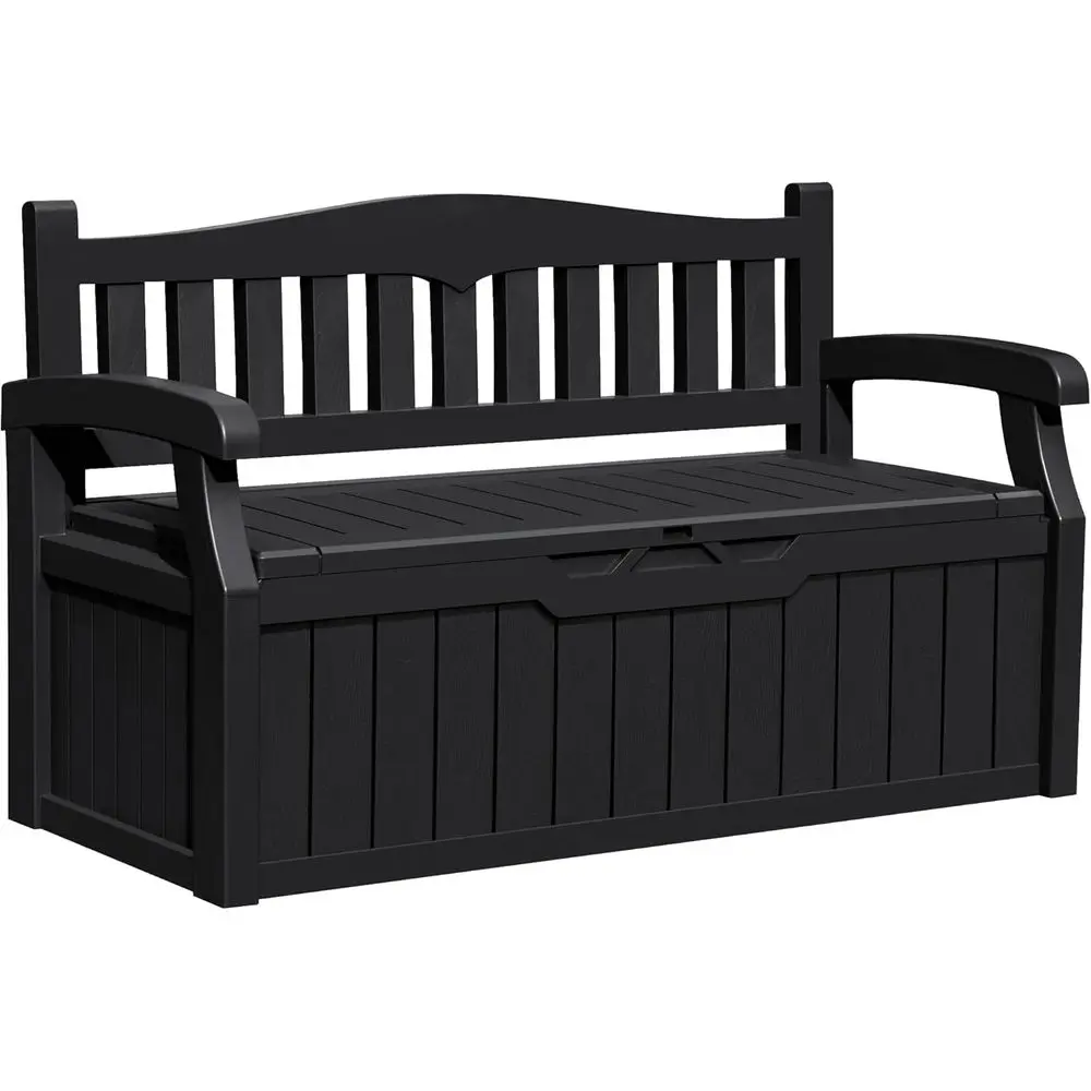 80 Gallon Dark Black Weatherproof Outdoor Storage Bench for Patio, Garden, and Porch with Large Capacity for Cushions and Access