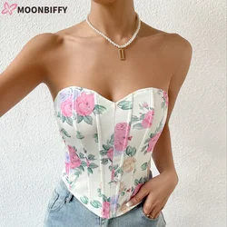 Women Floral Print Tank Tops Push Up Strapless Tube Top Camisole Corsets Sexy Summer Off Shoulder Strapless Tanks Bustiers