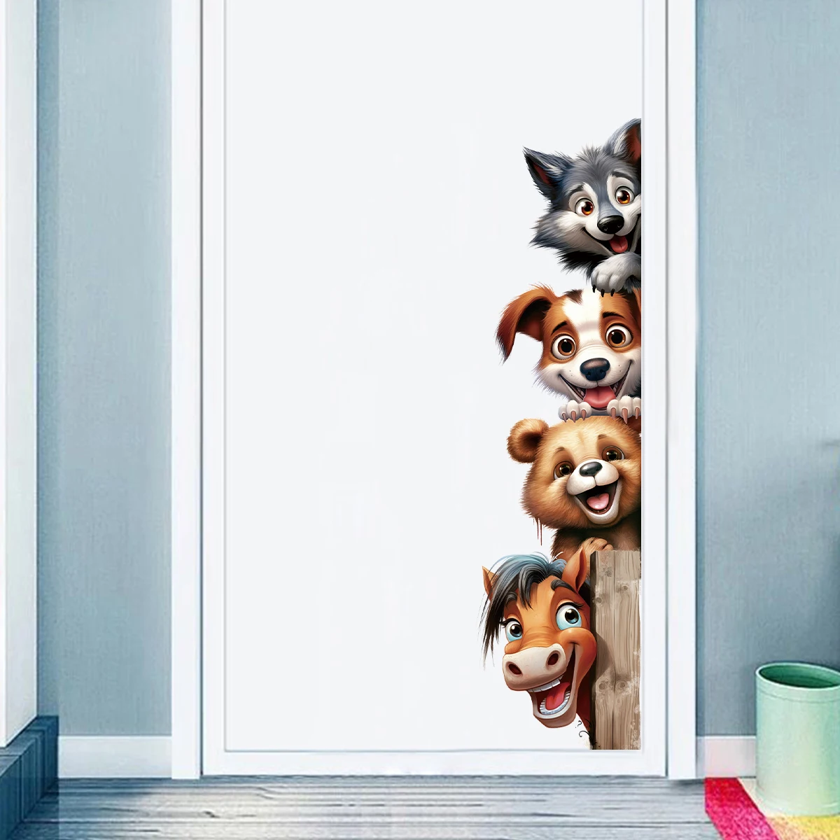 1pcs Cartoon Cute Animals Removable Door Stickers Kids Room Decoration for Bedroom Home Decor PVC Wall Decals Living Room
