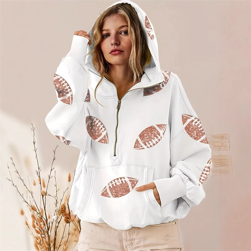 Women Soccer Digital Print Hoodie Zip Up Long Sleeve Casual Pullover Sporty For Women Teens Game Day Streetwear Birthday Gift