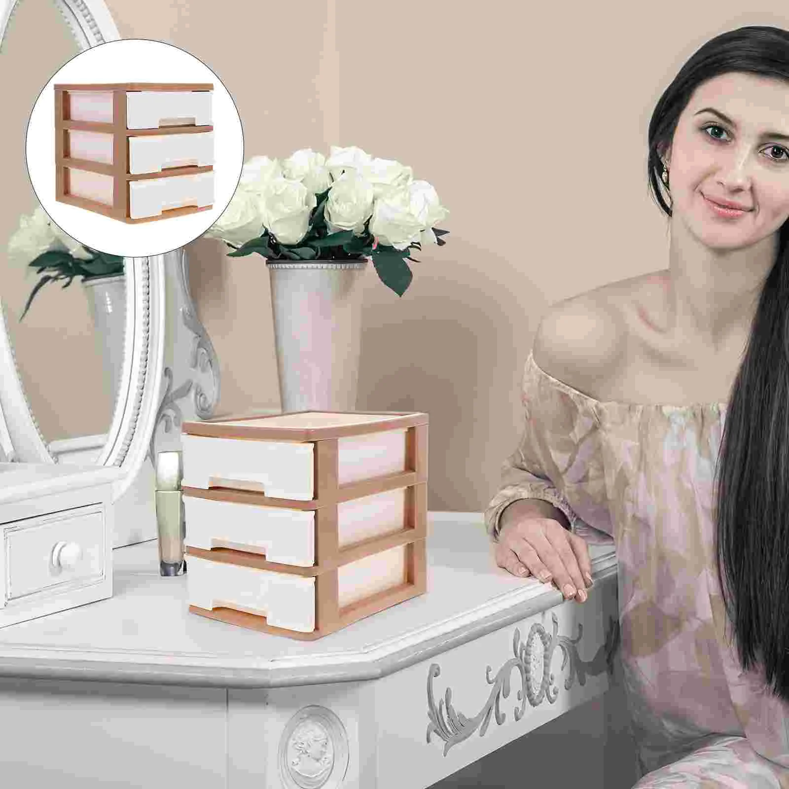 Organizer Desktop Drawer Storage Cabinet Brown Shelves Office Coffee Pp Shelving