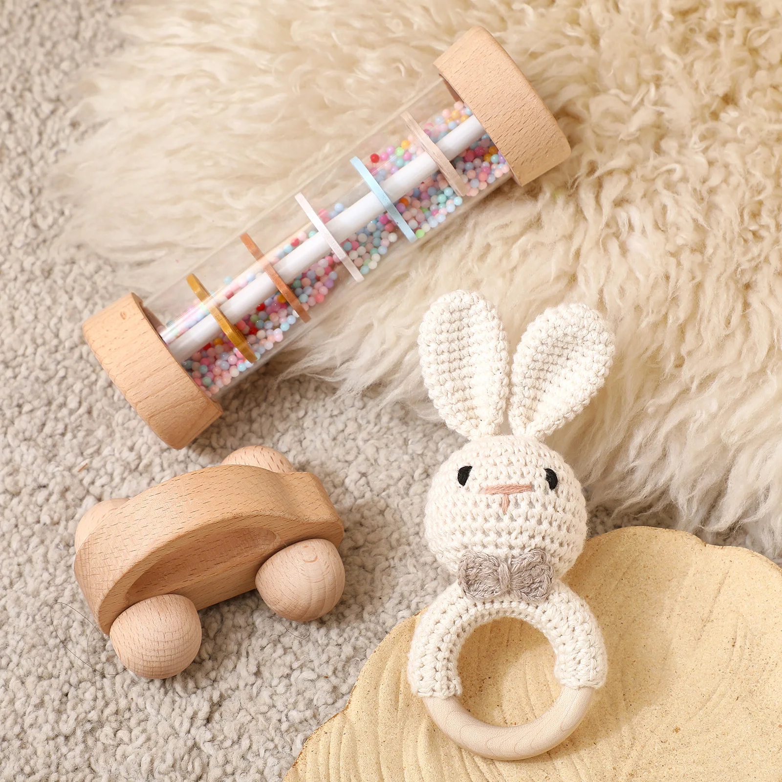 Regen-Sound-Zylinder-Set, Stressabbau-Holzspielzeug für Kinder, sensorisches Kombinationsspielzeug für Kleinkinder, beruhigendes Rasselspielzeug zum Schlafen