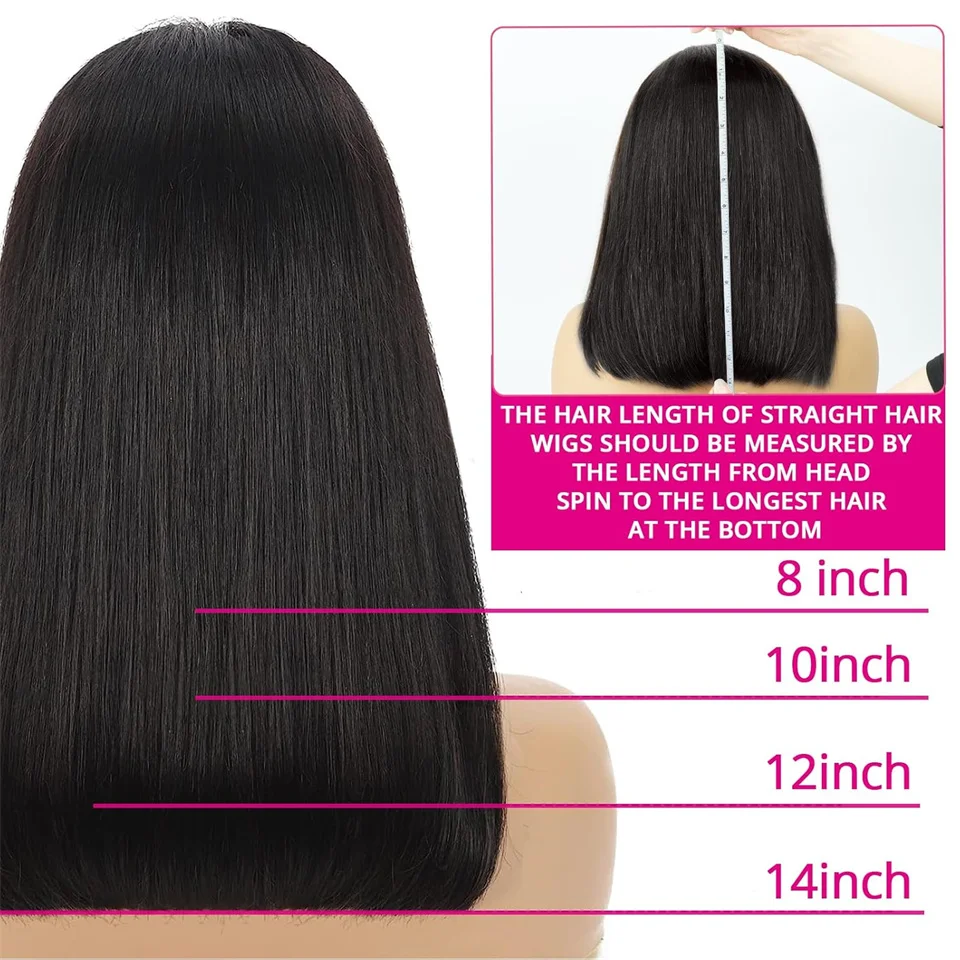 Parrucche per capelli Bob diritte Densità dei capelli umani 180 Parrucche per capelli umani lisci Bob Colore naturale Indossare e Go Parrucche senza colla Capelli umani
