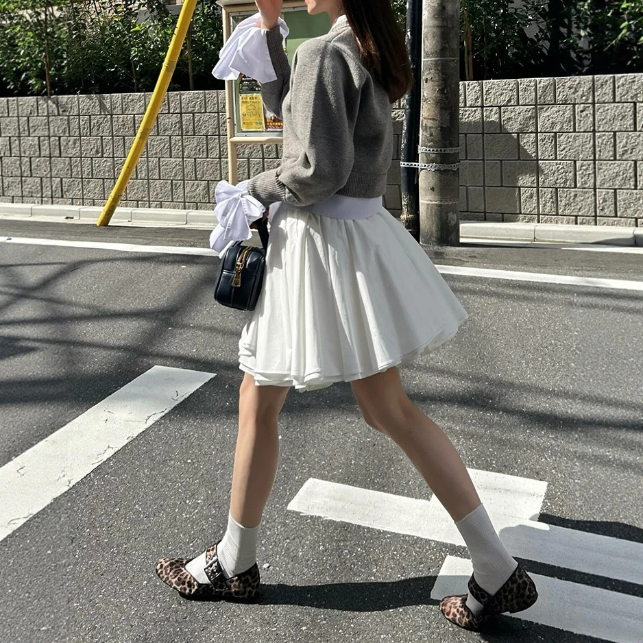 Japanese New White Elastic Waist Sweet Skirts Women's High Waist Irregular Fluffy Short Skirts Ladies Daily Fashion Casual Skirt