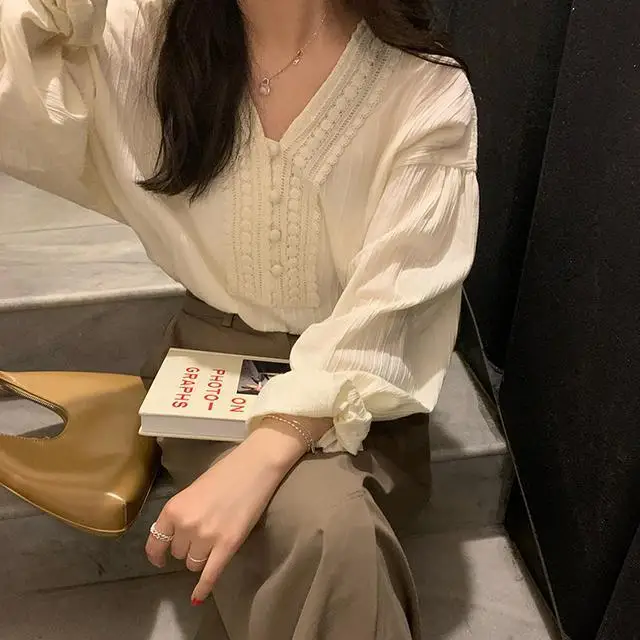 

Long Sleeve Shirts Womens Cotton Plaid Button Down Tops Sweet Feminine Minimalist Retro French Style Preppy Youth College Spring