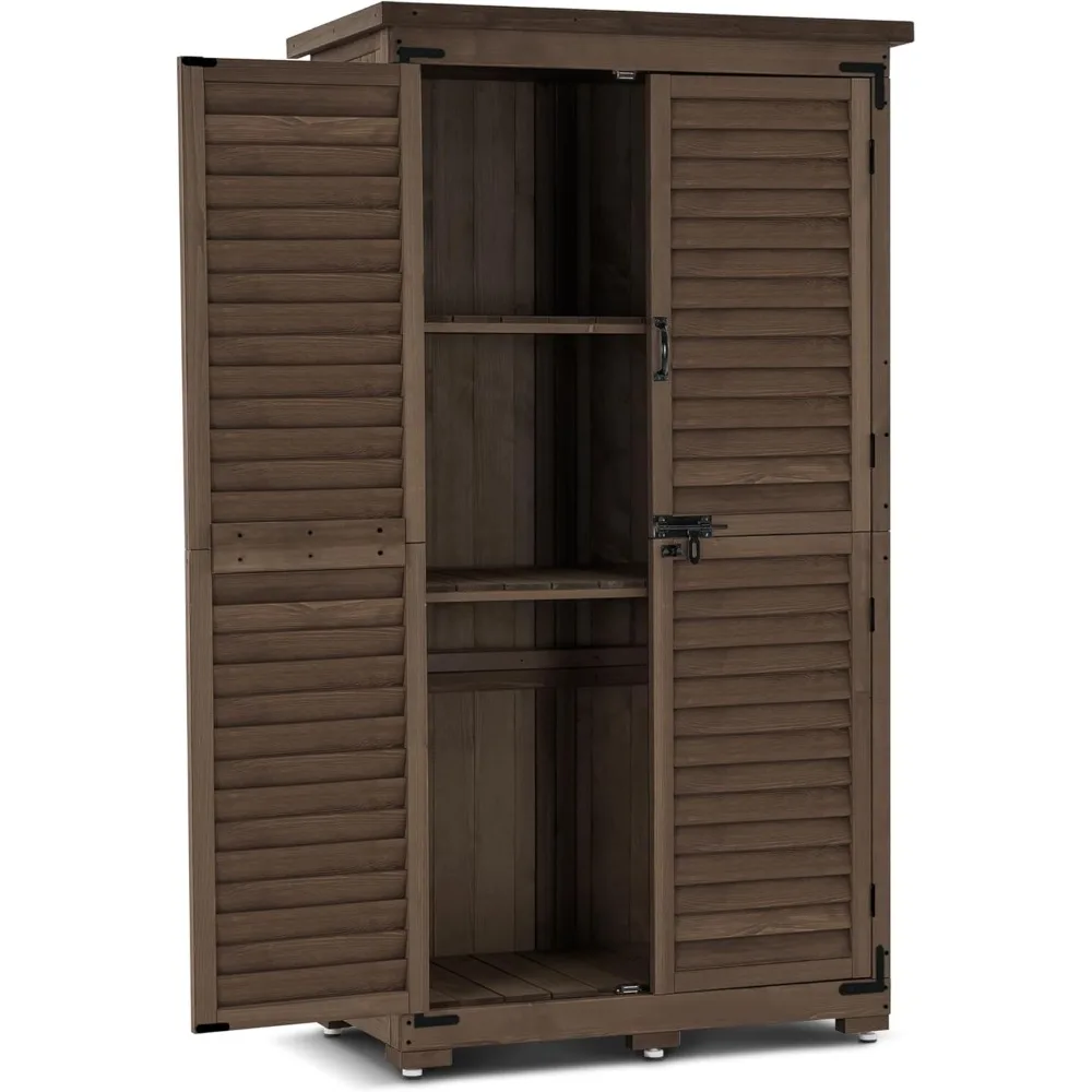 

Outdoor Storage Cabinet, Garden Storage Shed, Outside Vertical Shed with Lockers, Outdoor 63 Inches Wood Tall Cabinet for