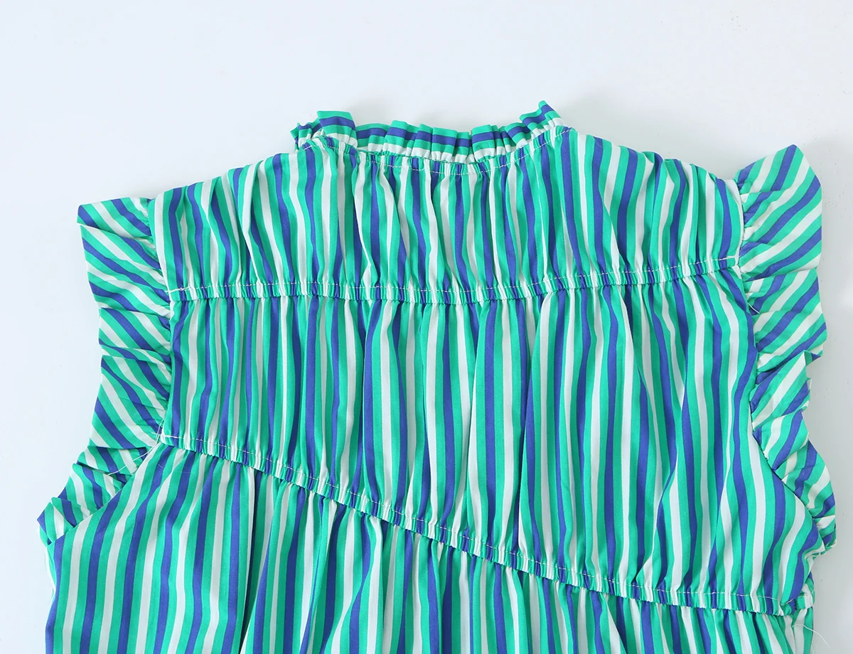 KONDALA Schicke Elegante Grün Gestreifte Strandmode 2026 Herbst Damen Tops Urlaub Y2K Plissierte Schnür-Modern-Streetwear Mujer Westen – Detail 10