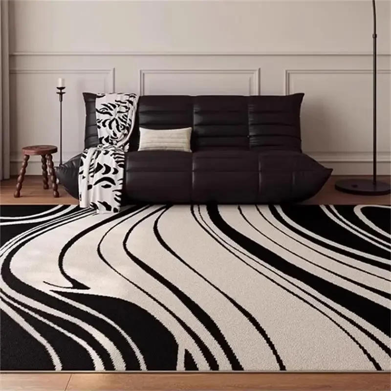 Modern Minimalist Living Room Oversized Carpet Black and White Bedroom Carpets Abstract Stripe Lines Rug Removable Non-slip Rugs