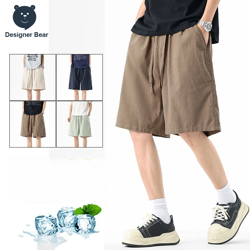 

High Quality Summer Men's Lyocell Linen Cotton Blend Shorts Baggy Work Outdoor Pants Polyamide Fibre Work Joggers Shorts Bermuda