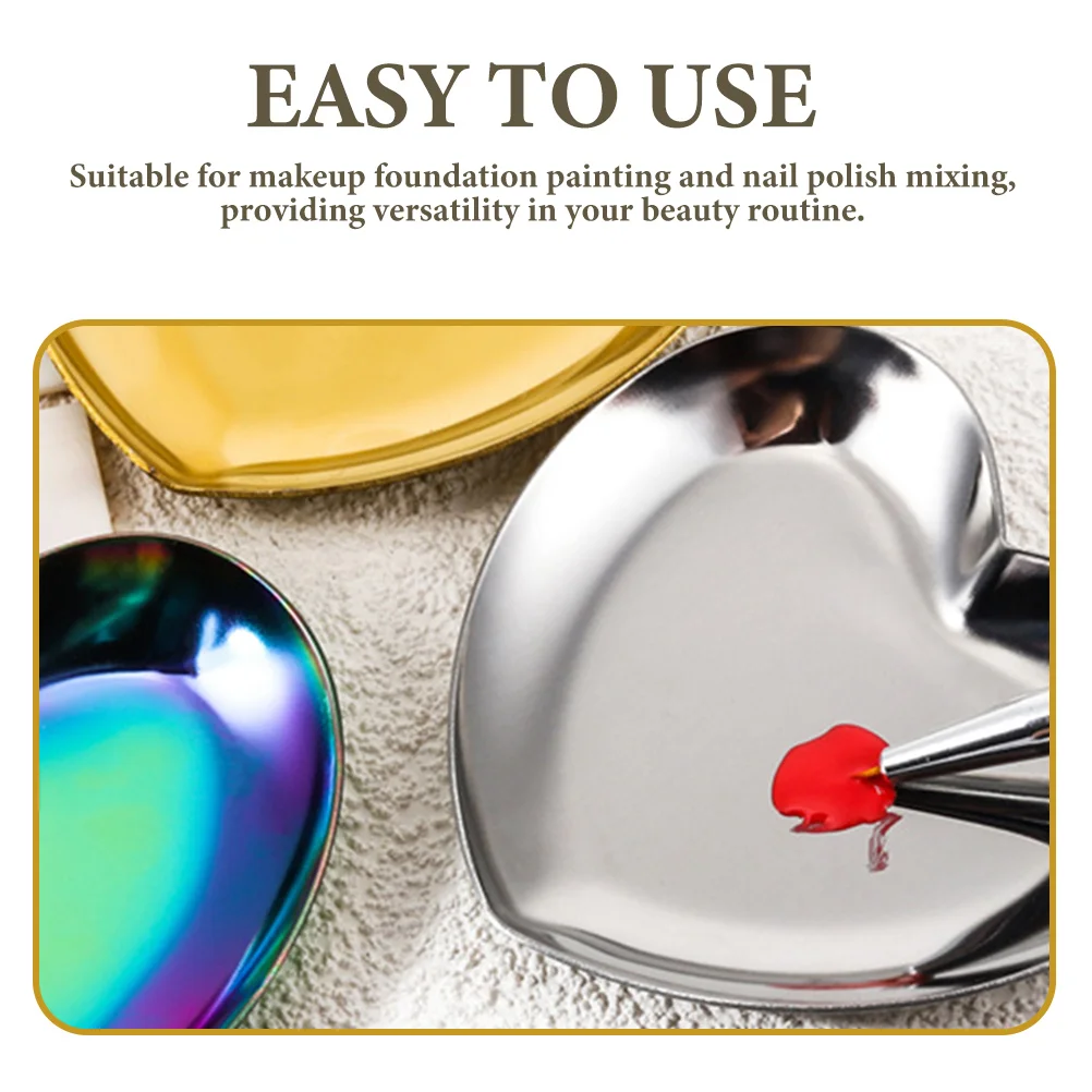 

3 шт., дисплей для ногтей в форме сердца, поддон для смешивания макияжа из нержавеющей стали, несколько цветов, универсальный инструмент для красоты