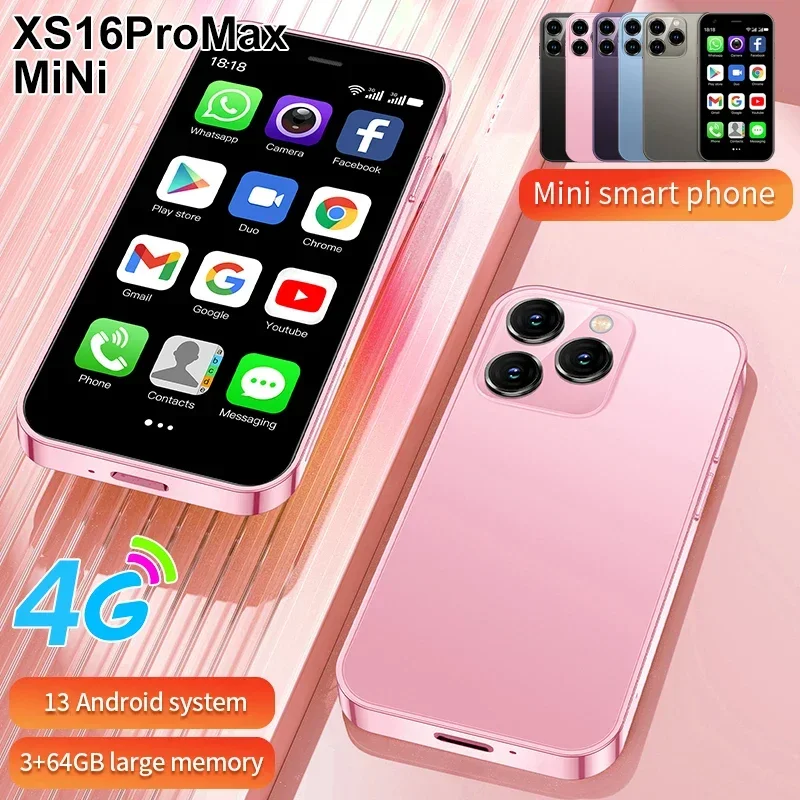 هاتف ذكي XS16 ProMax Mini Android 13، شاشة 3.5 بوصة، ذاكرة وصول عشوائي 3 جيجابايت، ذاكرة قراءة فقط 64 جيجابايت، شرائح مزدوجة، وضع الاستعداد، متجر اللعب، 4G