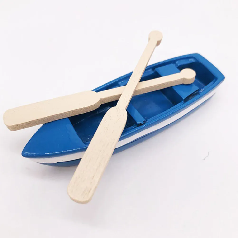 

3Sets Wooden Resin Mini Rowboat Decor in Bright Blue with Pair of Paddles Space Saving Tabletop Car Office Bedroom Dollhouse
