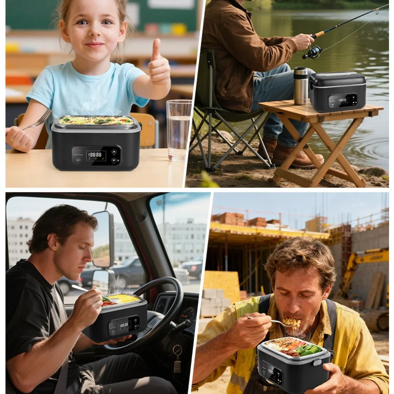 Waterless Heating Lunch Box Wireless Charging USB Car Heat Preservation Bento Box Student Office Use