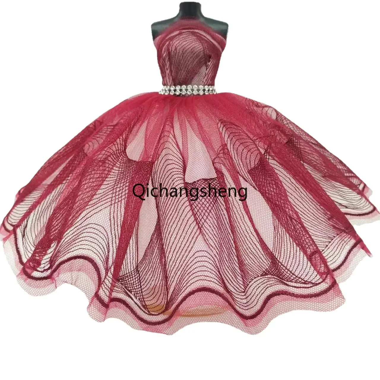 Wine Lace Evening Dress For Barbie Doll Clothes Outfits 1/6 Dolls Accessories Rhinestone 3-layer Skirt Princess Party Gown Toys