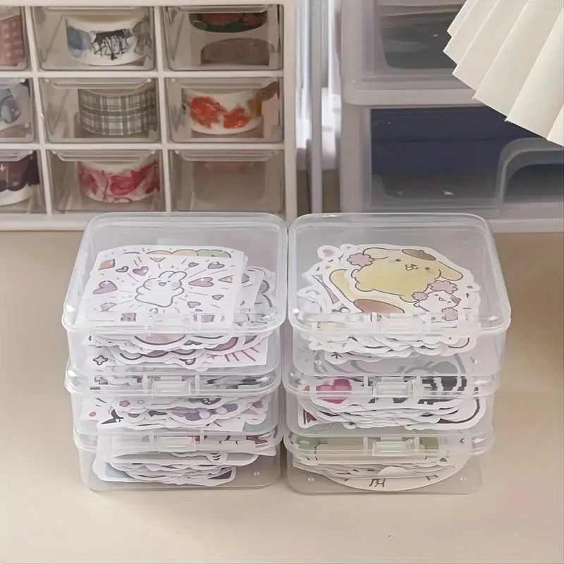 Compact Transparent Storage Boxes - Hinged Lid, Sticker Organizer, Mini Clear Plastic,Perfect for Craft & Beauty Supplies