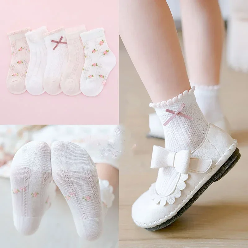 Kindersocken 5 Paare/los Frühling Sommer Baumwolle Mädchen Socken Niedliches Blumenmuster für Kinder Baby Kleines Mädchen Kleidungszubehör