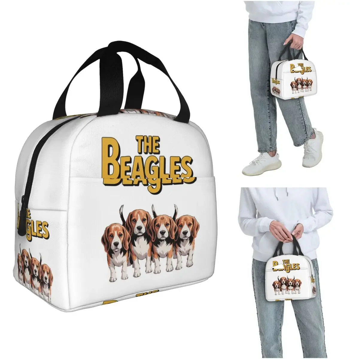 The Beagles Four Beagle Dog Crossing Insulated Lunch Bag for Women Children Portable Food Boxes Thermal Lunch Box Tote