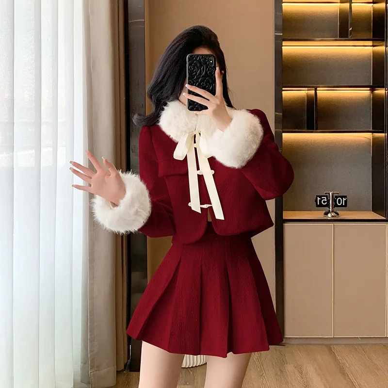 UNXX Real Shot Down Jacket Red Classic Style Skirt Hot New Year Advanced Improved Chinese Cheongsam Two-Piece Set High Quality