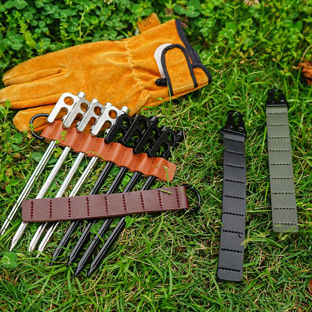 

4 Pcs Tent Pegs Chain Durable PU Storage Bag Camping Spike Holder Portable ganizers Shallow Brown Deep Brown Black