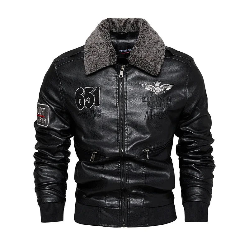 Winter Heren Leren Jas Herenmode Slim Fit Motorjas Hoogwaardige Mannen Revers Wol Dikker Warme Jassen Herenkleding