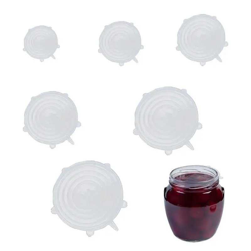 

Silicone Stretch Lids 6PCS Silicone Flexible Transparent Can Lids Reusable Food Grade Can Covers For Home Kitchen Portable