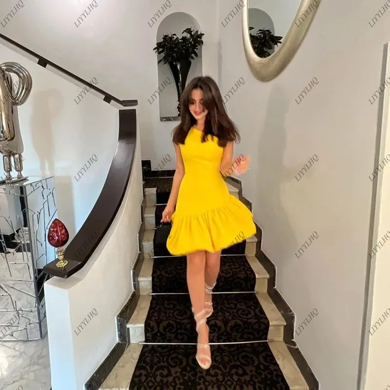 LIYYLHQ Yellow Short Cocktail Dresses Special Occasion Prom Dresses for Women Mermaid Mini Club Formal Party Night Party Gowns