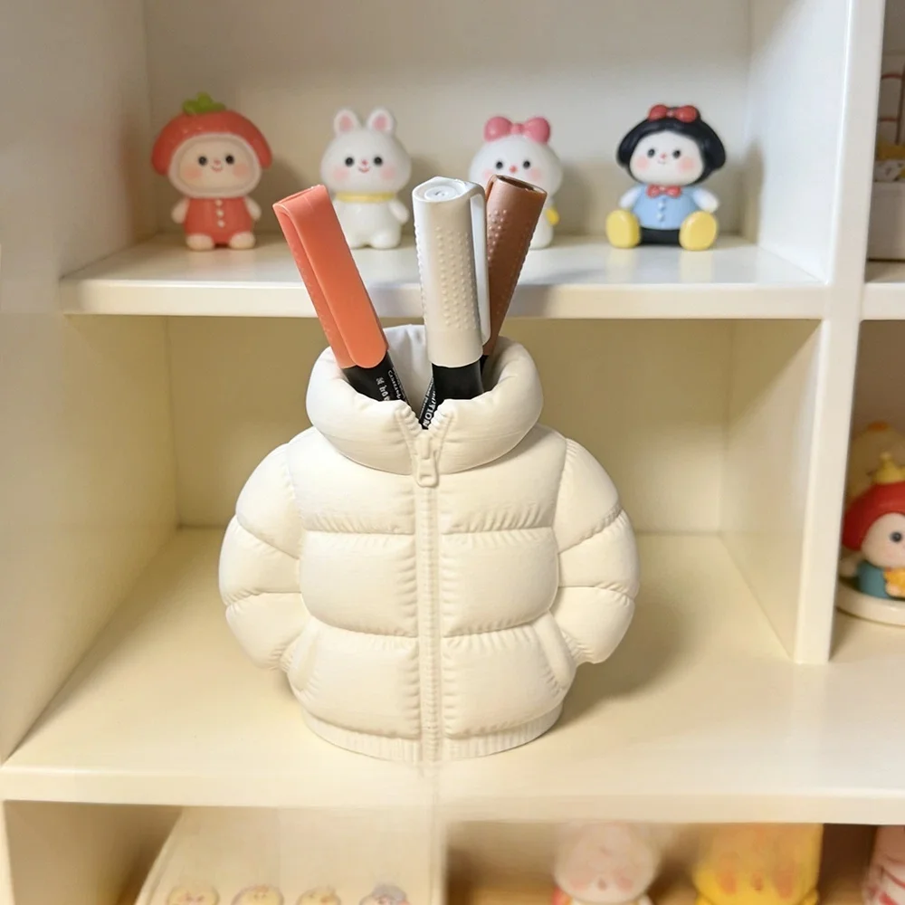 new-3d-down-jacket-silicone-cement-diy-desktop-organizer-office-decorations-pen-holder-storage-bucket-home-organization