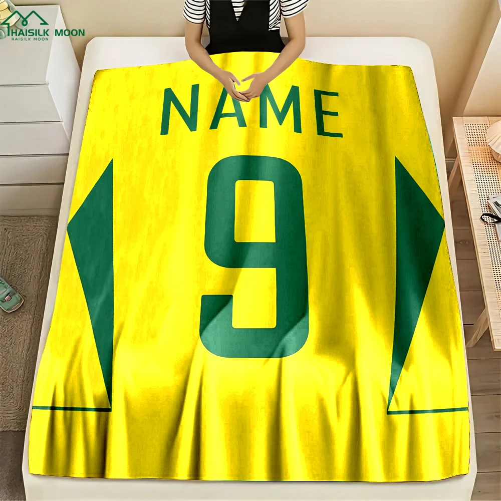 (Memo u Name) Customized Name Personalized Blanket Star Jersey Print Warm and Comfortable Blanket for Adults and Children Gifts