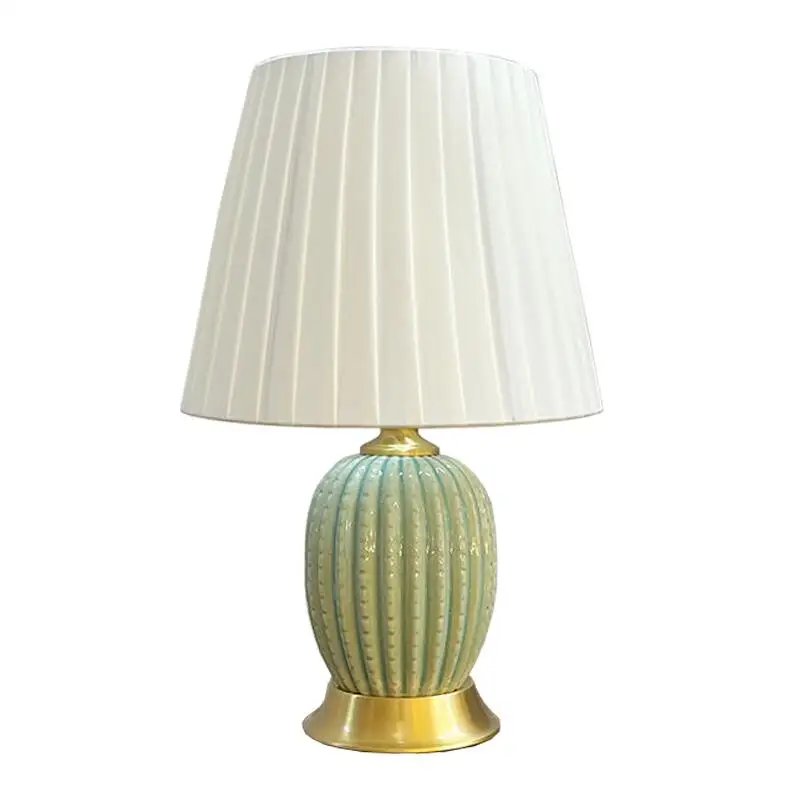 Light Luxury American Ceramic Table Lamp Fabric Lampshade Bedroom Bedside Table Lighting Decoration Home Living Room Desk Lamp