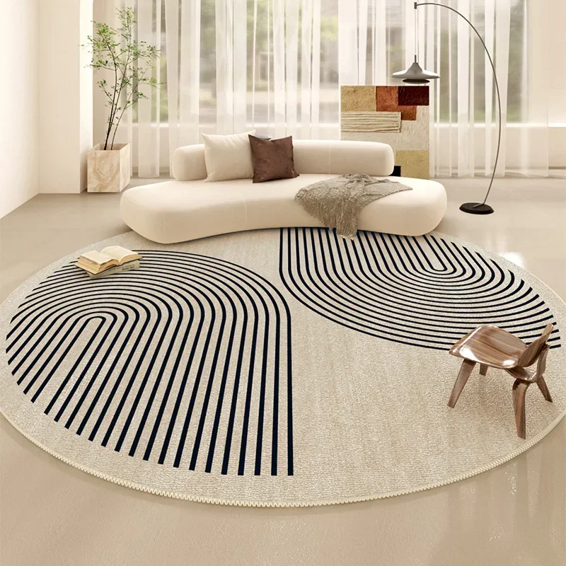 Tapis de chevet en peluche de grande surface, tapis moelleux et doux, ligne beige, polymères épais, salon minimaliste, décoration ronde lea, chambre à coucher