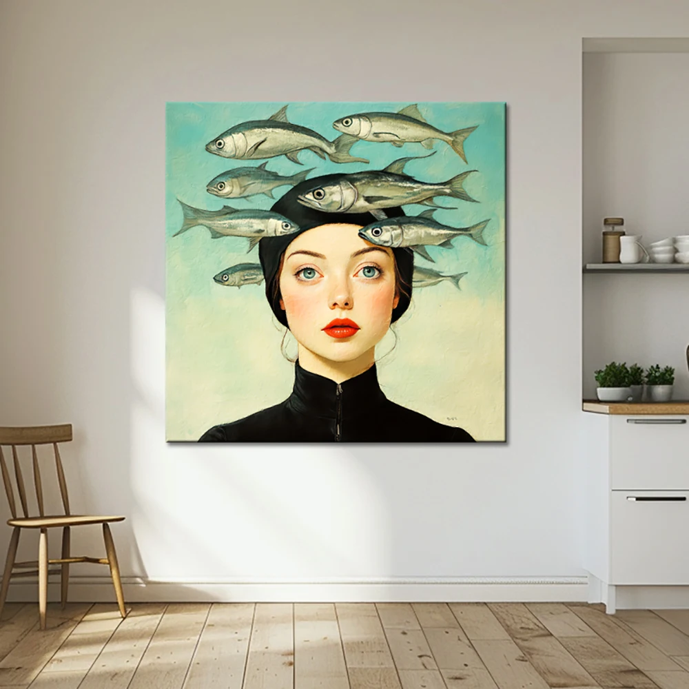 Frau mit Brille und Blumen Nordisches Boho-Wandbild Leinwandgemälde Romantisches Mädchenporträt Posterdruck für Wohnzimmer-Dekoration – Detail 4