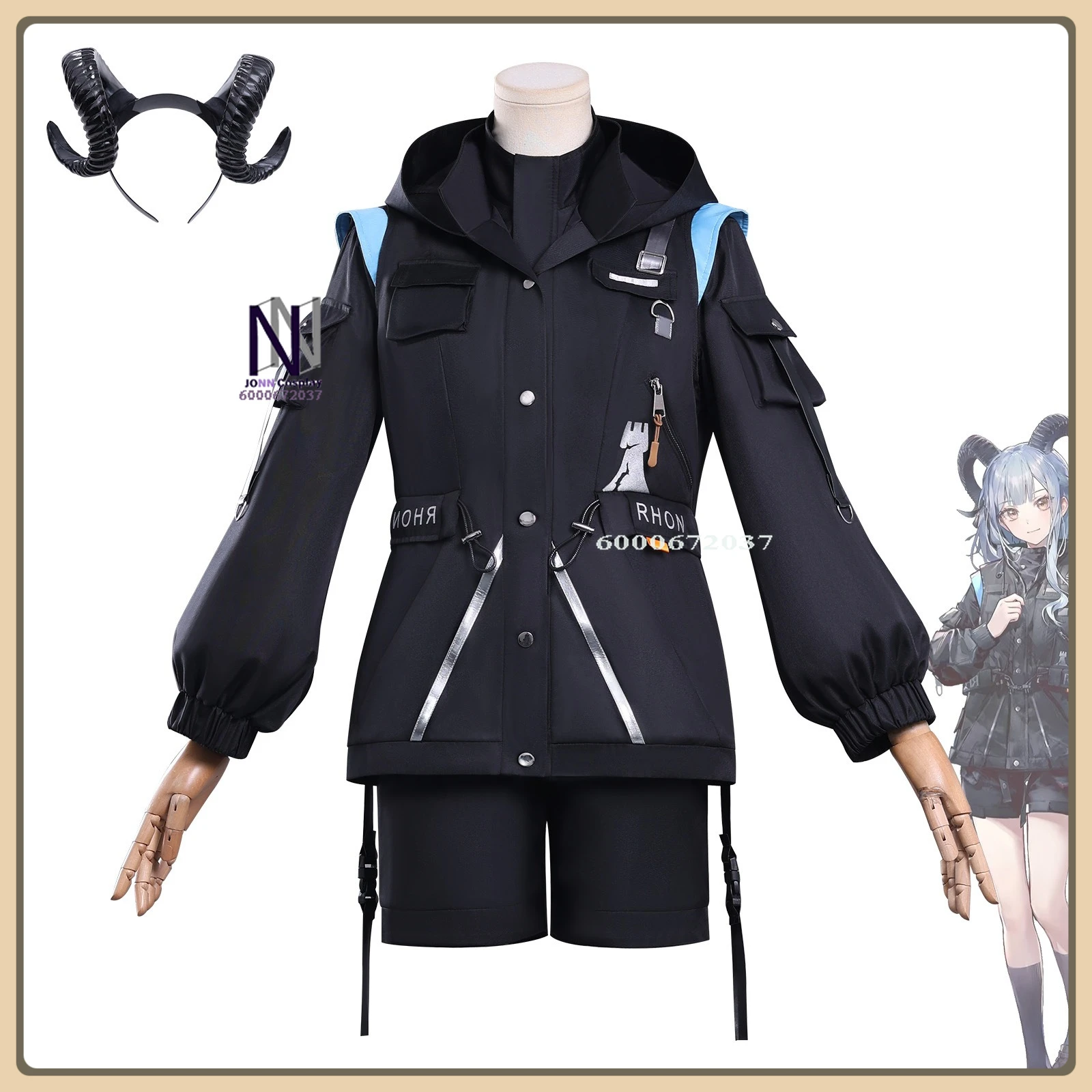 

High Quality Anime Cosplay Costume - Feng Chuan Xiangzi Full Set Arknights Rhodes Island Black Uniform Comic Con Party Suit