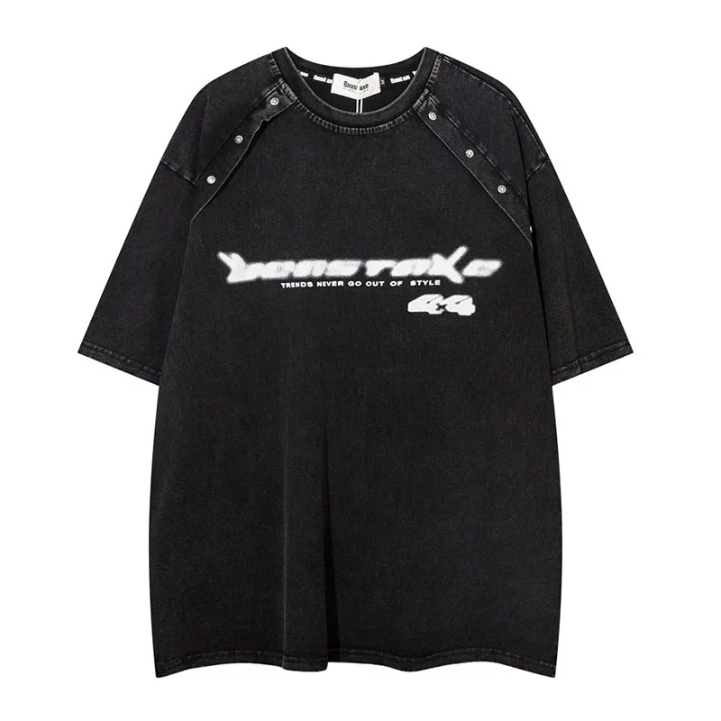 Letter Printed Oversized T Shirt Harakuju Streetwear Vintage Top Tees For Male Patchwork