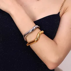 E.B.belle Exaggerated Irregular Liquid Wave Open Bracelet 18K Gold Plated Women's Hand Bracelets Stainless Steel Jewelry