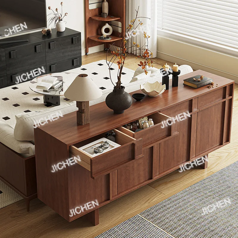 خزانة جانبية لتناول الطعام بجانب السرير من خشب البقس الصلب وخزانة غرفة المعيشة وأريكة عتيقة متوسطة من الخلف إلى الحائط وخزانة منخفضة #2