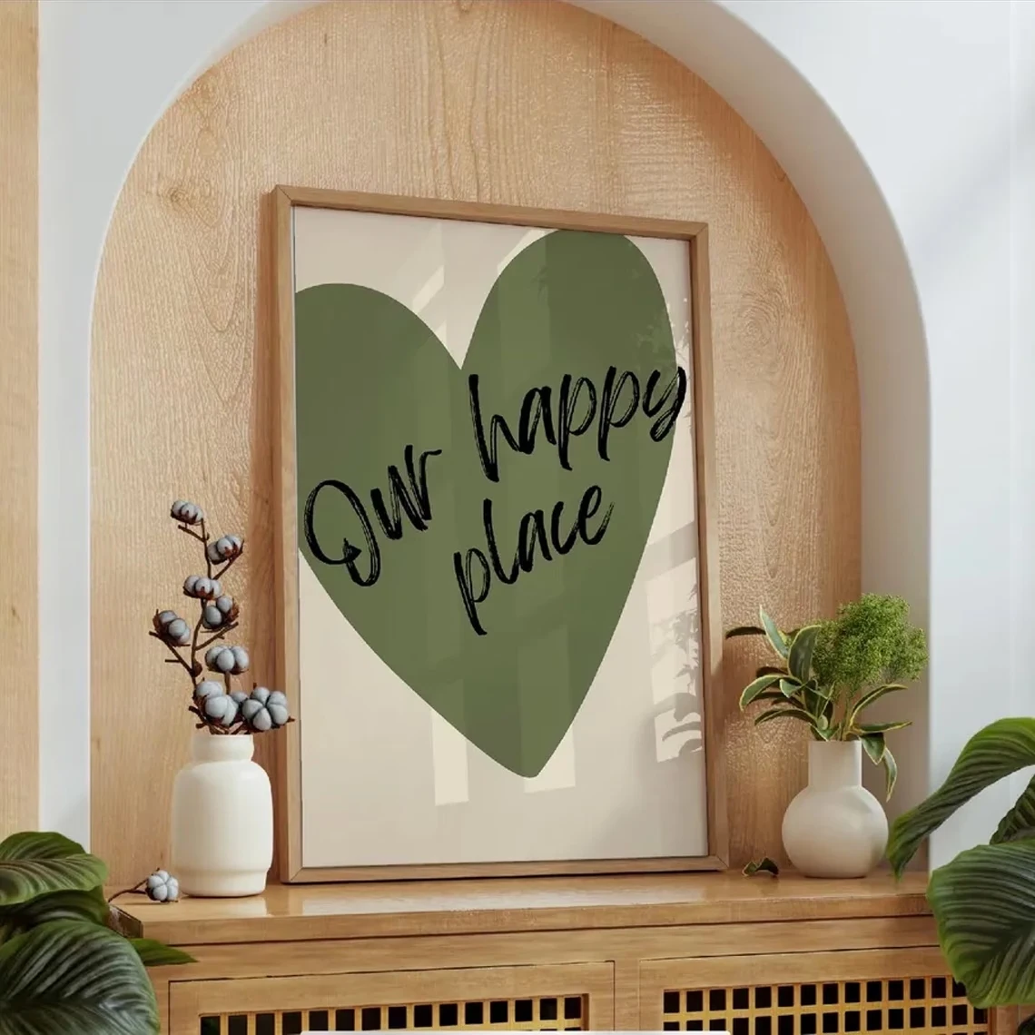 Modern,Retro Our Happy Place Is Green Quotes Wall Art Print Canvas Painting Poster Picture For Bedroom,Living Room Home Decor