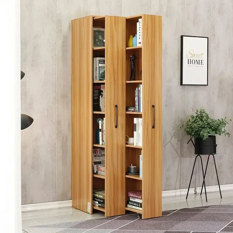 Pine Bookcase Push-Pull Dust-Proof Bookshelf Children\'s Wheeled Bookcase Drawer-Type Removable Storage Cabinet Locker