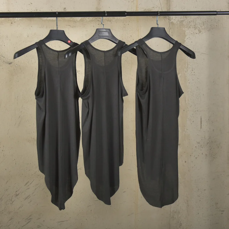 High Street Tees Men's RO25 Ultra-thin Semi Transparent Sleeveless Tank Top with Wool Fashionable Tailcoat Style Charcoal Gray