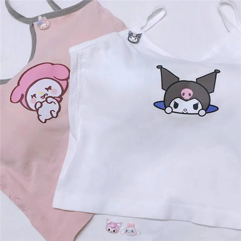 Sanrio Fashion Clothing Hello Kitty 2000 Top with Breast Pad Cute Top Girl Summer Cool Cropped Top White Sexy Suspender Girl Gif