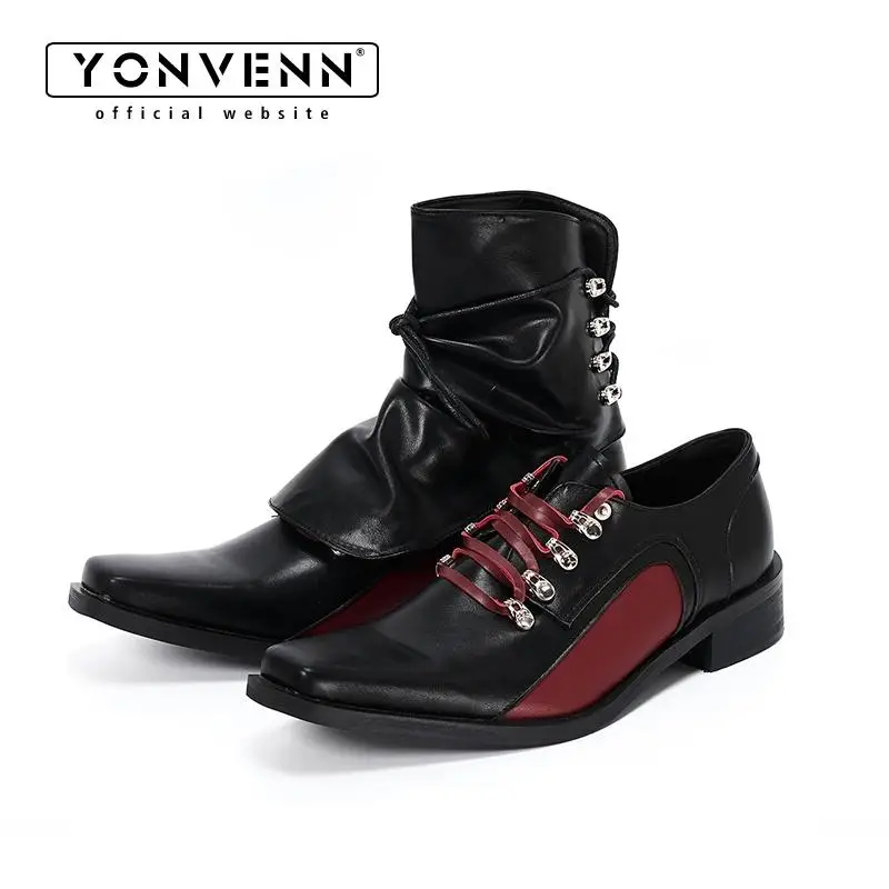 Dark style detachable upper derby shoes for men and women with a niche design casual leather shoes with square toe wizard boots
