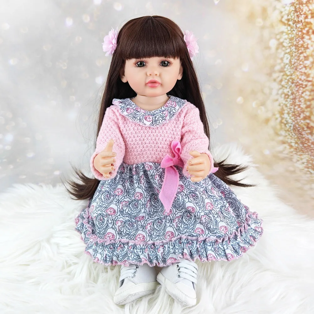 1 Piece Lifelike 55cm Realistic Doll Full Vinyl Long Hair Princess Reborn Dolls Girl Dress Up Game Toy Christmas Gift