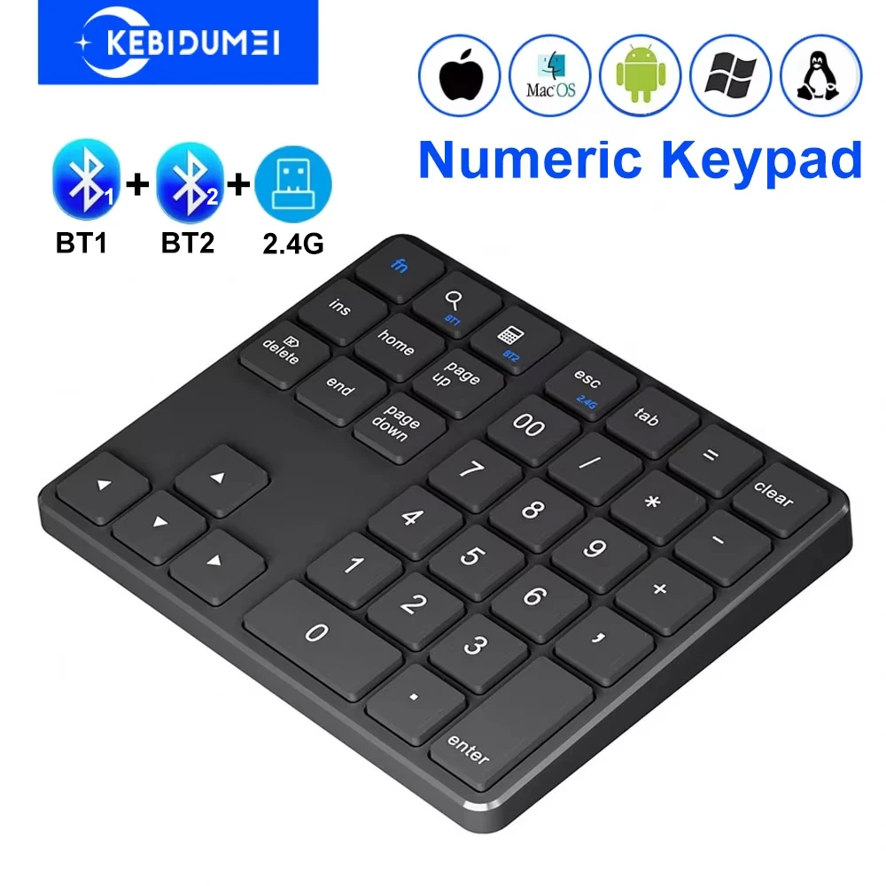 Numeric Keypad 2.4G Wireless Keyboard Bluetooth 5.0 Keyboard Dual Mode Digital Keyboard 300mAh Battery Rechargeable Numpad