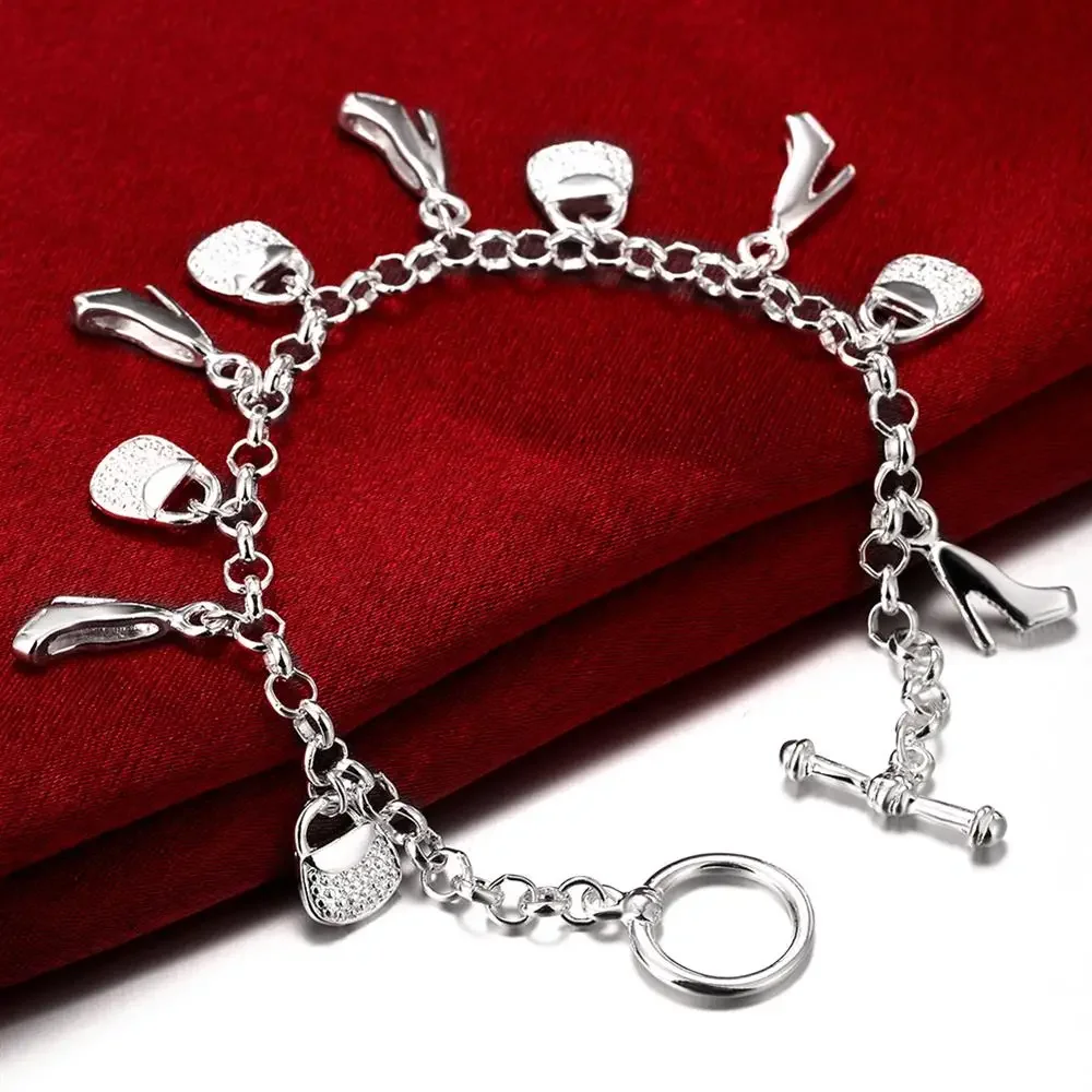 

Fashion Charms 925 Sterling Silver Shoes And Bags Shopping Bracelet Woman Wedding Party Holiday Gifts Noble Jewelry