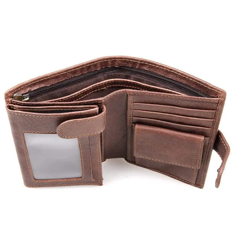 Genuine Leather Tri-fold Holder Holder, Short Cowhide Men's Wallet, RFID Anti-theft Coin Purses Card & Id Holders Male Wallet