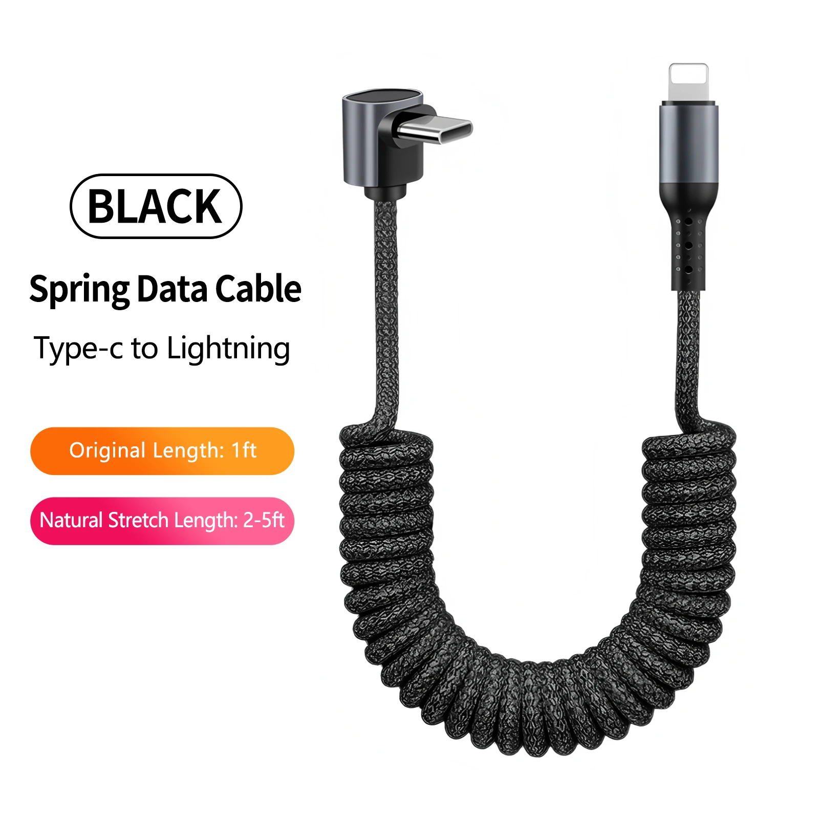 90 graden opgerolde USB-A naar USB C-kabel Rekbaar gevlochten snellaadoplaadsnoer, compatibel met Samsung Galaxy, iPhone 16